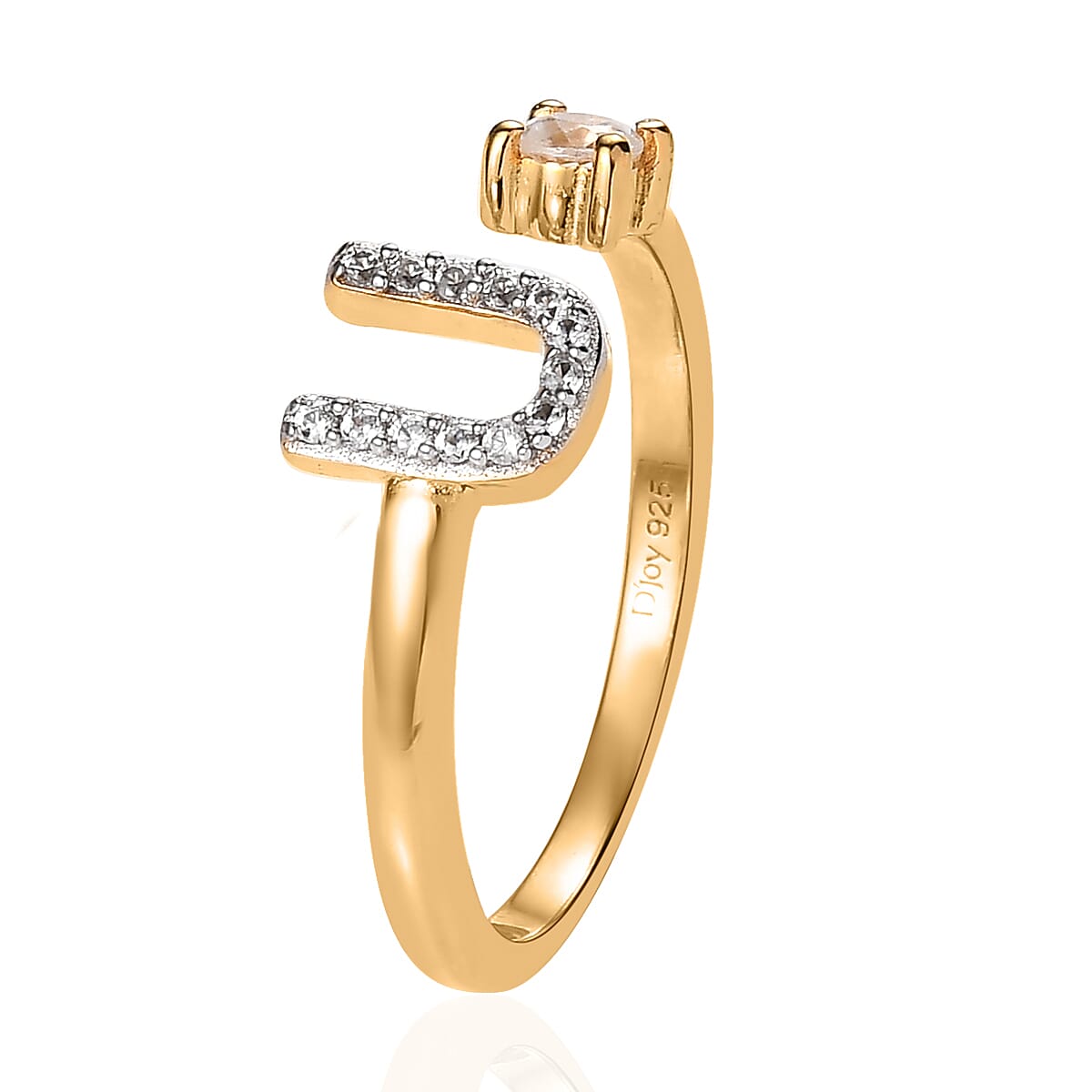 White Zircon Initial U Open Band Ring in Vermeil Yellow Gold Over Sterling Silver (Size 6.0) 0.30 ctw image number 3