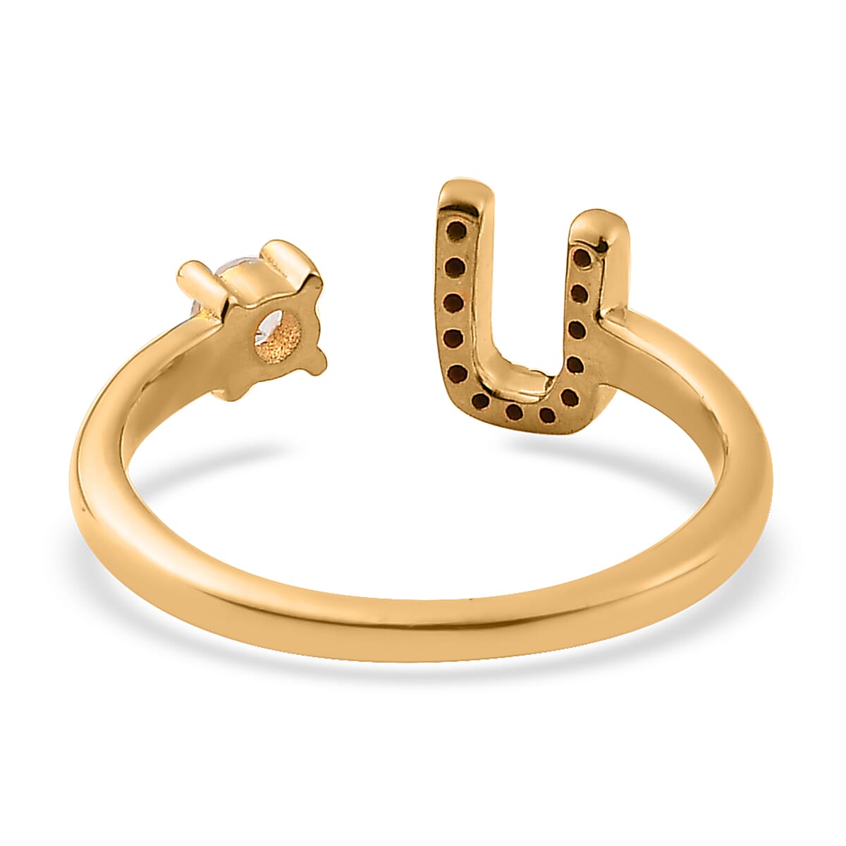 White Zircon Initial U Open Band Ring in Vermeil Yellow Gold Over Sterling Silver (Size 6.0) 0.30 ctw image number 4