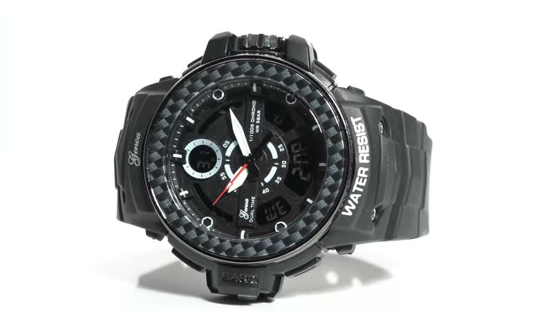 GENOA Miyota Japanese and Electronic Movement Multi Functional Watch with Black Strap (44.70mm) (7.5-9.0 Inch)