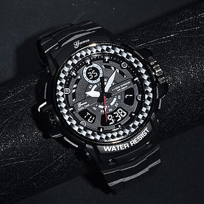 Genoa Miyota Japanese and Electronic Movement Multi Functional Watch with Black Strap (44.70mm) (7.5-9.0 Inch)
