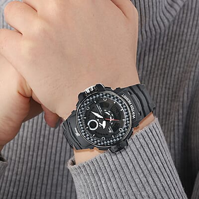 Genoa Miyota Japanese and Electronic Movement Multi Functional Watch with Black Strap (44.70mm) (7.5-9.0 Inch)