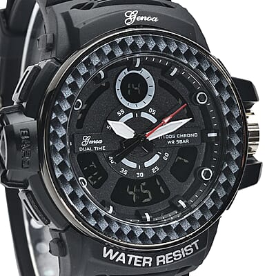 Genoa Miyota Japanese and Electronic Movement Multi Functional Watch with Black Strap (44.70mm) (7.5-9.0 Inch)