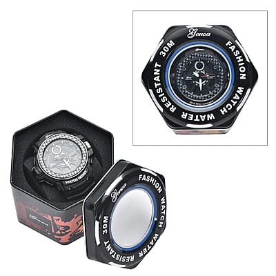 Genoa Miyota Japanese and Electronic Movement Multi Functional Watch with Black Strap (44.70mm) (7.5-9.0 Inch)