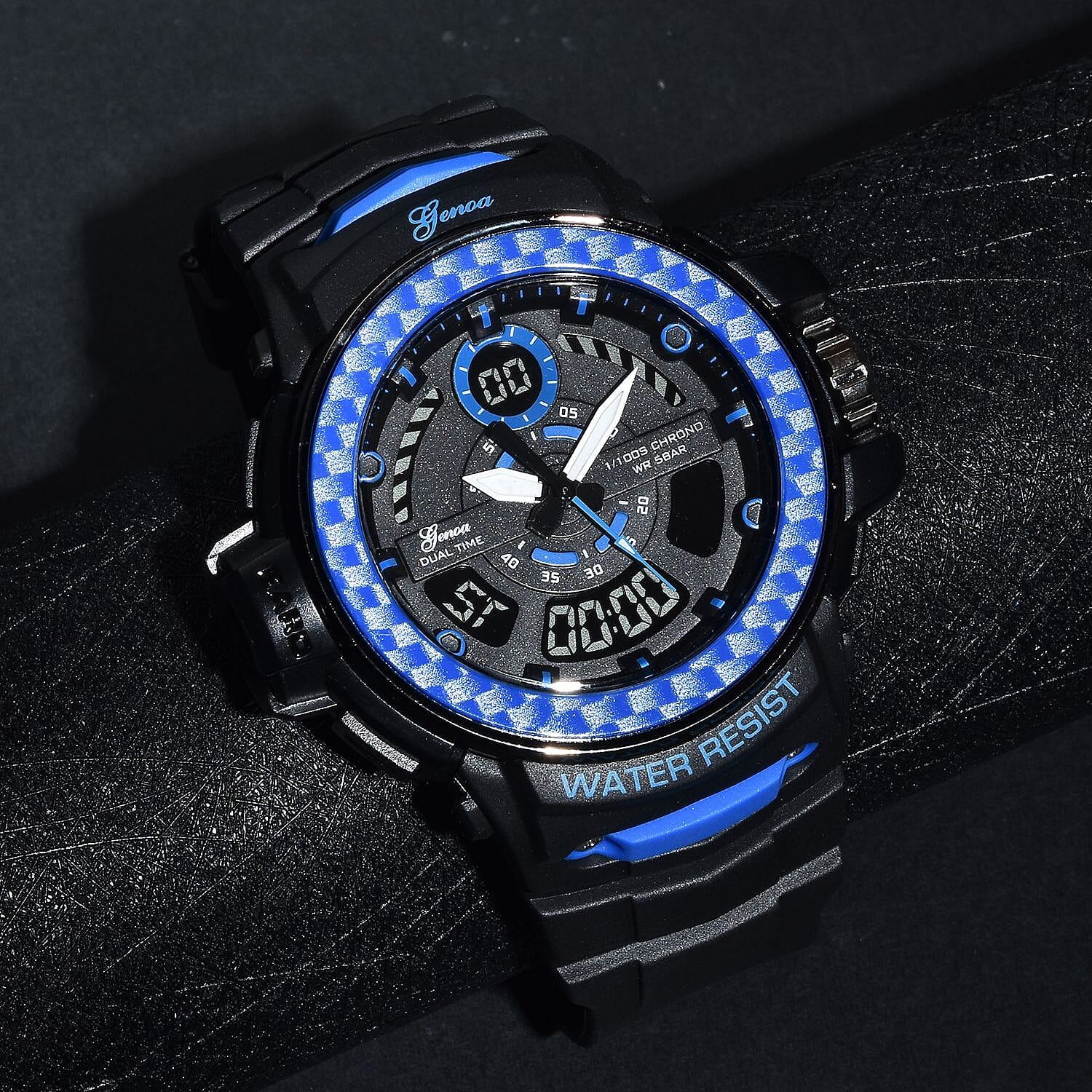 Genoa Miyota Japanese and Electronic Movement Multi Functional Watch with Black Strap (44.70mm) (7.5-9.0 Inch)