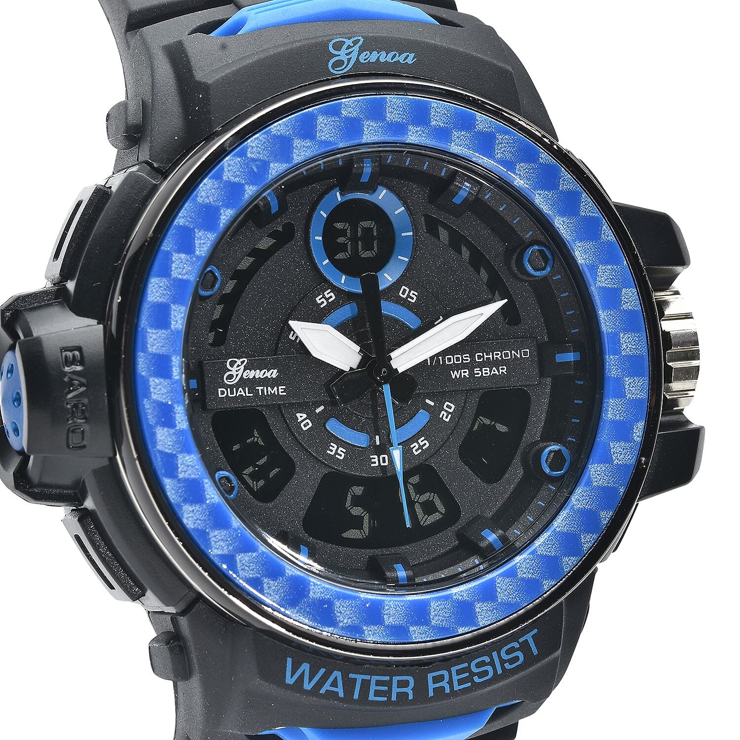 Genoa Miyota Japanese and Electronic Movement Multi Functional Watch with Black Strap (44.70mm) (7.5-9.0 Inch)