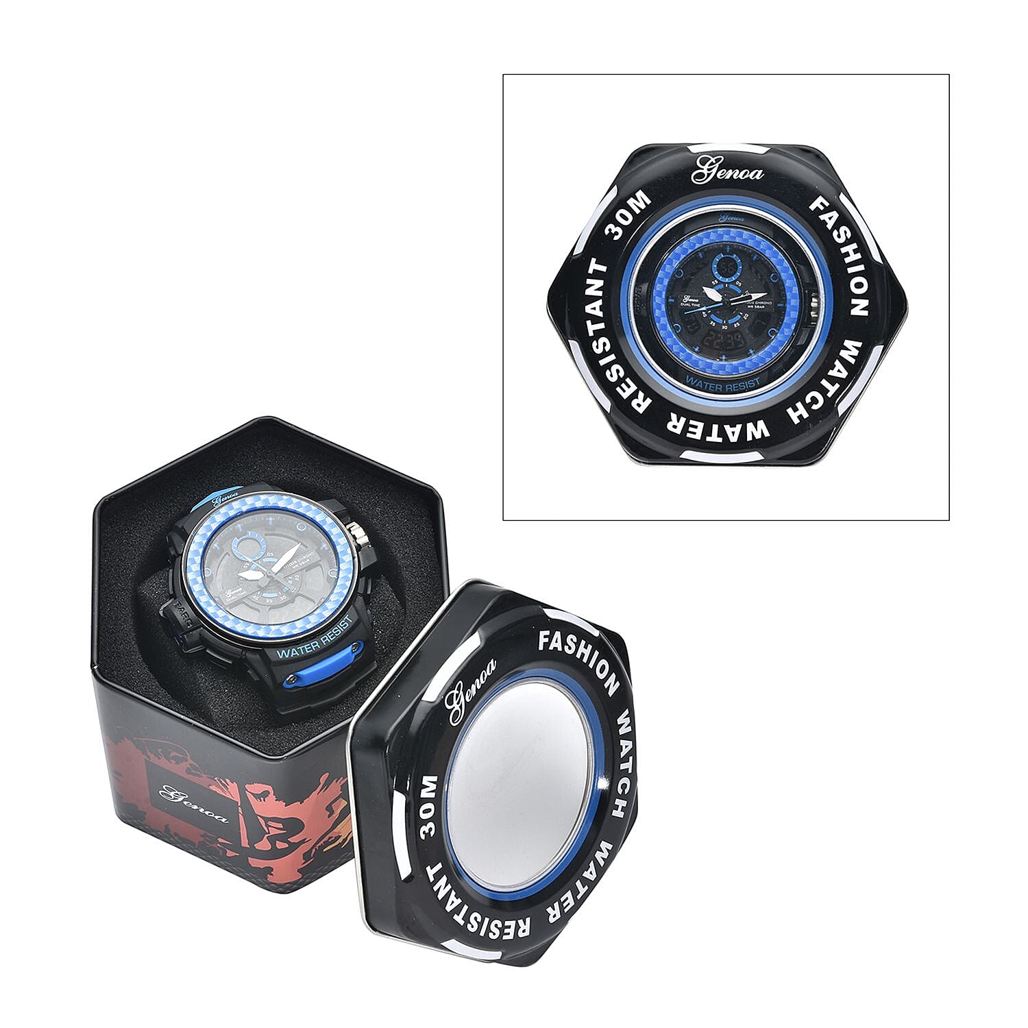 Genoa Miyota Japanese and Electronic Movement Multi Functional Watch with Black Strap (44.70mm) (7.5-9.0 Inch)