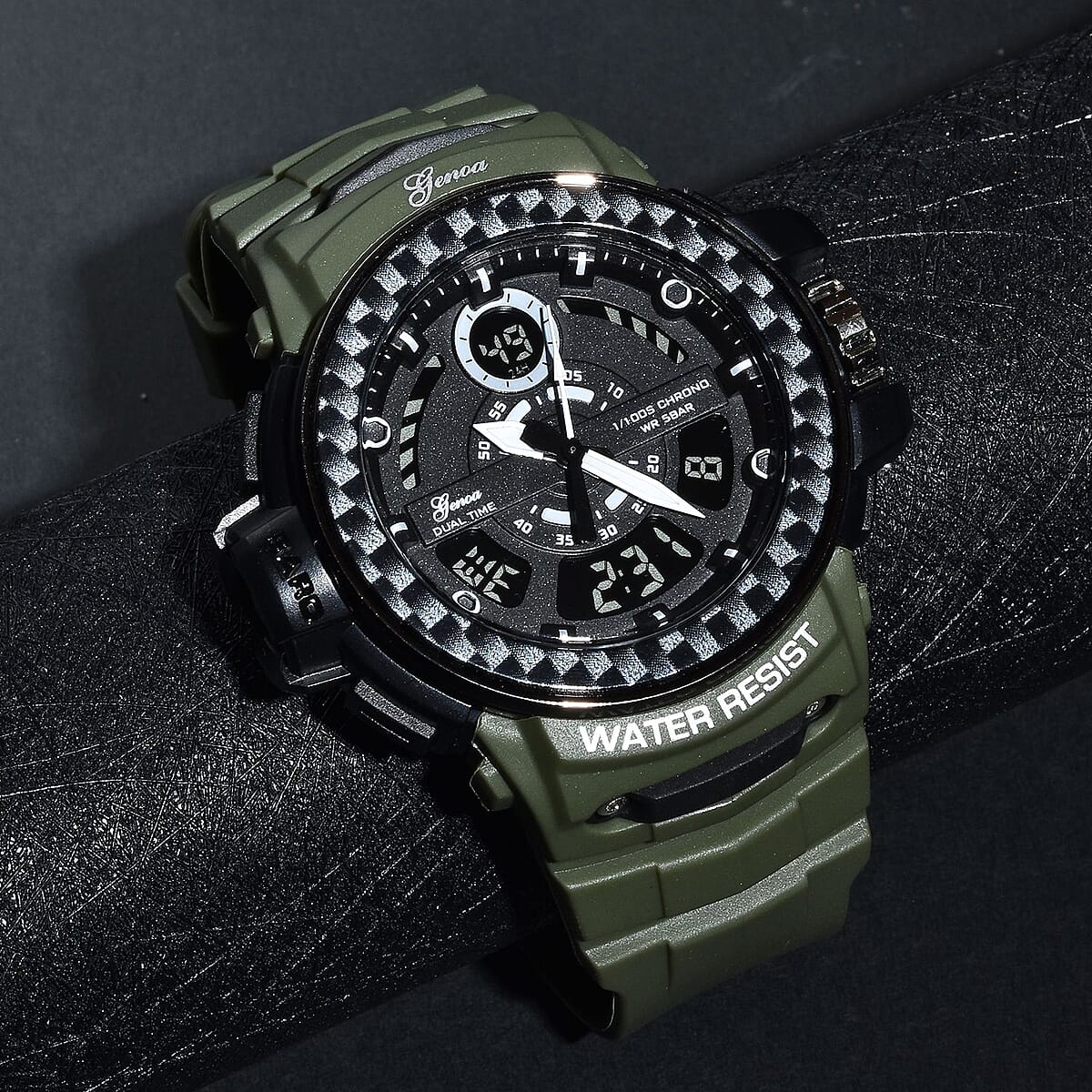 Genoa Miyota Japanese and Electronic Movement Multi Functional Watch with Army Green Strap (44.70mm) (7.5-9.0 Inch) image number 1