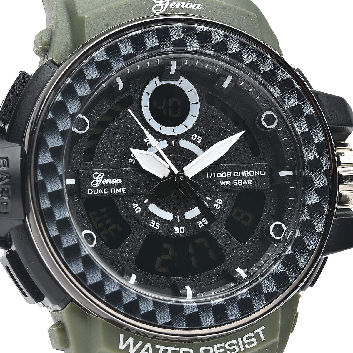 Genoa Miyota Japanese and Electronic Movement Multi Functional Watch with Army Green Strap (44.70mm) (7.5-9.0 Inch) image number 3
