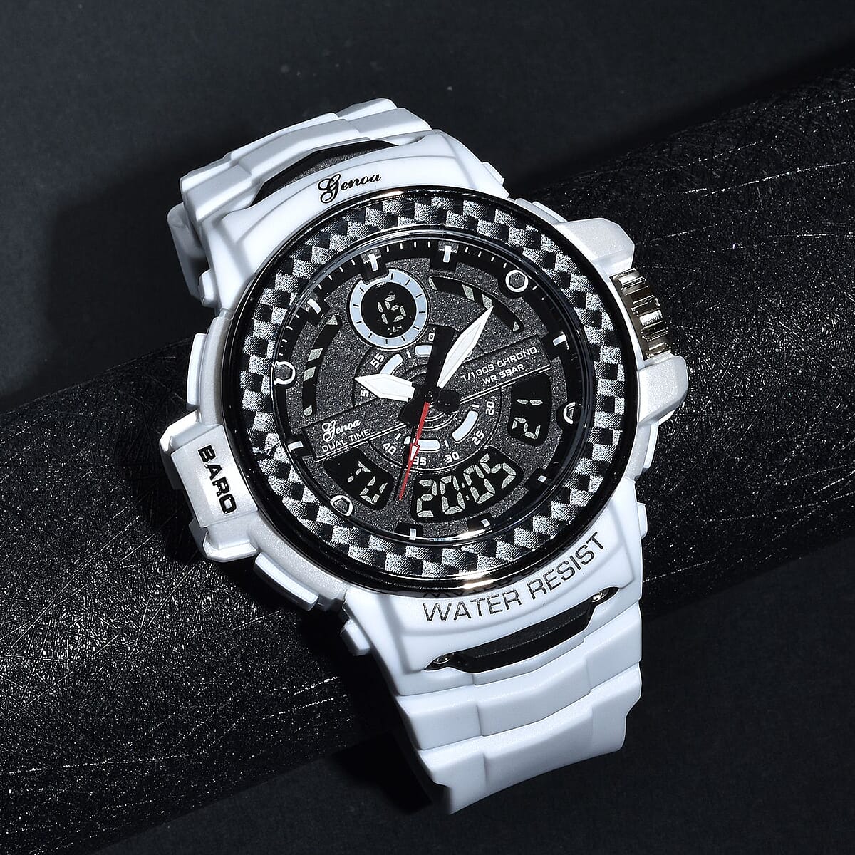 Genoa Miyota Japanese and Electronic Movement Multi Functional Watch with White Strap (44.70mm) (7.5-9.0 Inch) image number 1