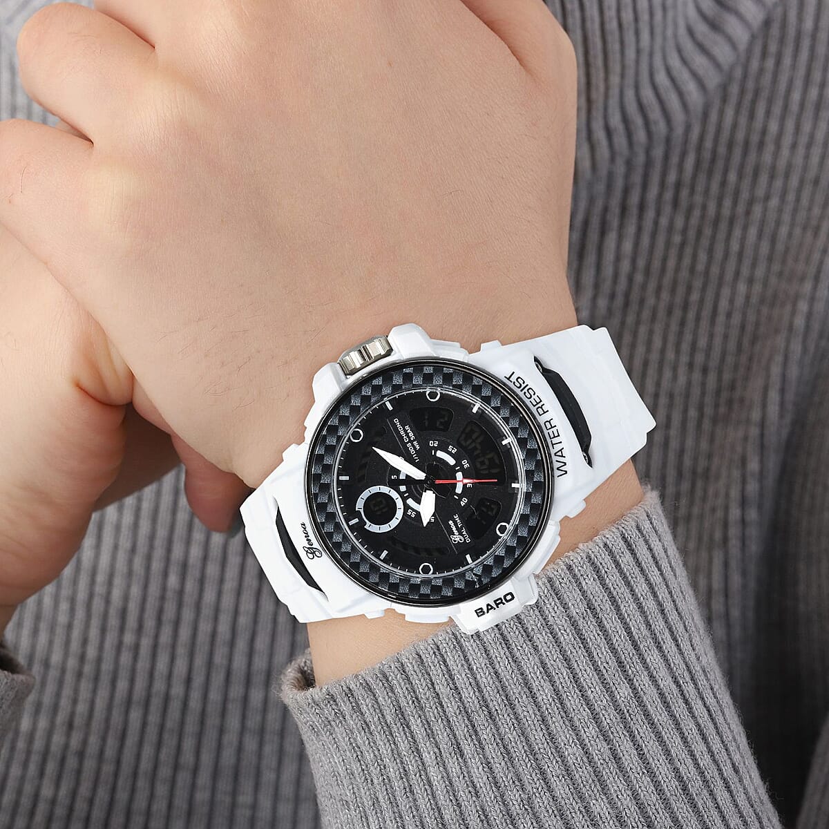 Genoa Miyota Japanese and Electronic Movement Multi Functional Watch with White Strap (44.70mm) (7.5-9.0 Inch) image number 2