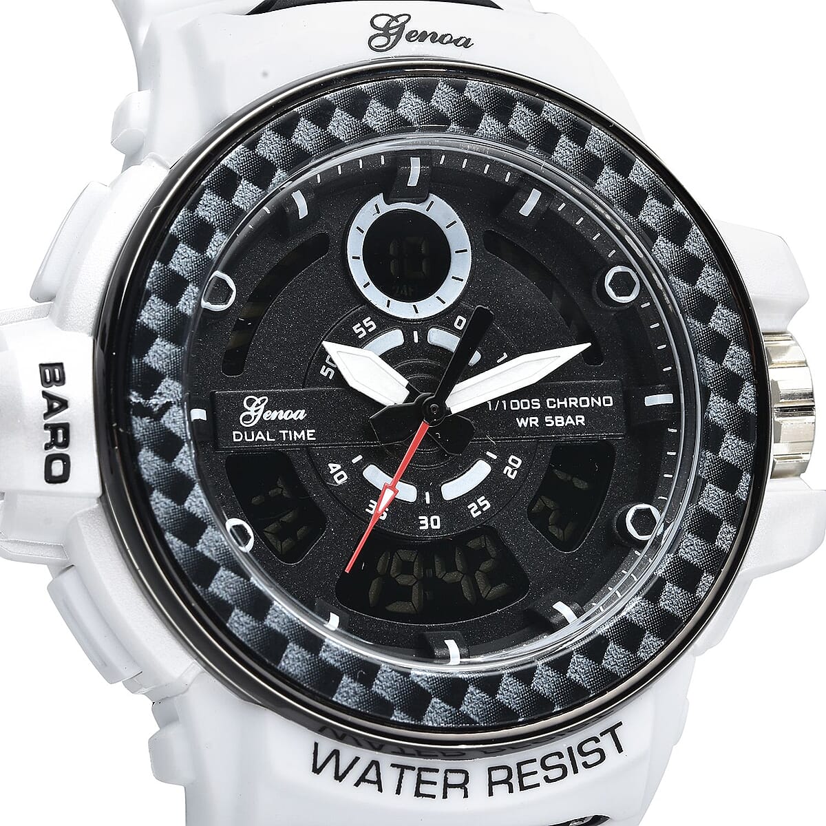 Genoa Miyota Japanese and Electronic Movement Multi Functional Watch with White Strap (44.70mm) (7.5-9.0 Inch) image number 3