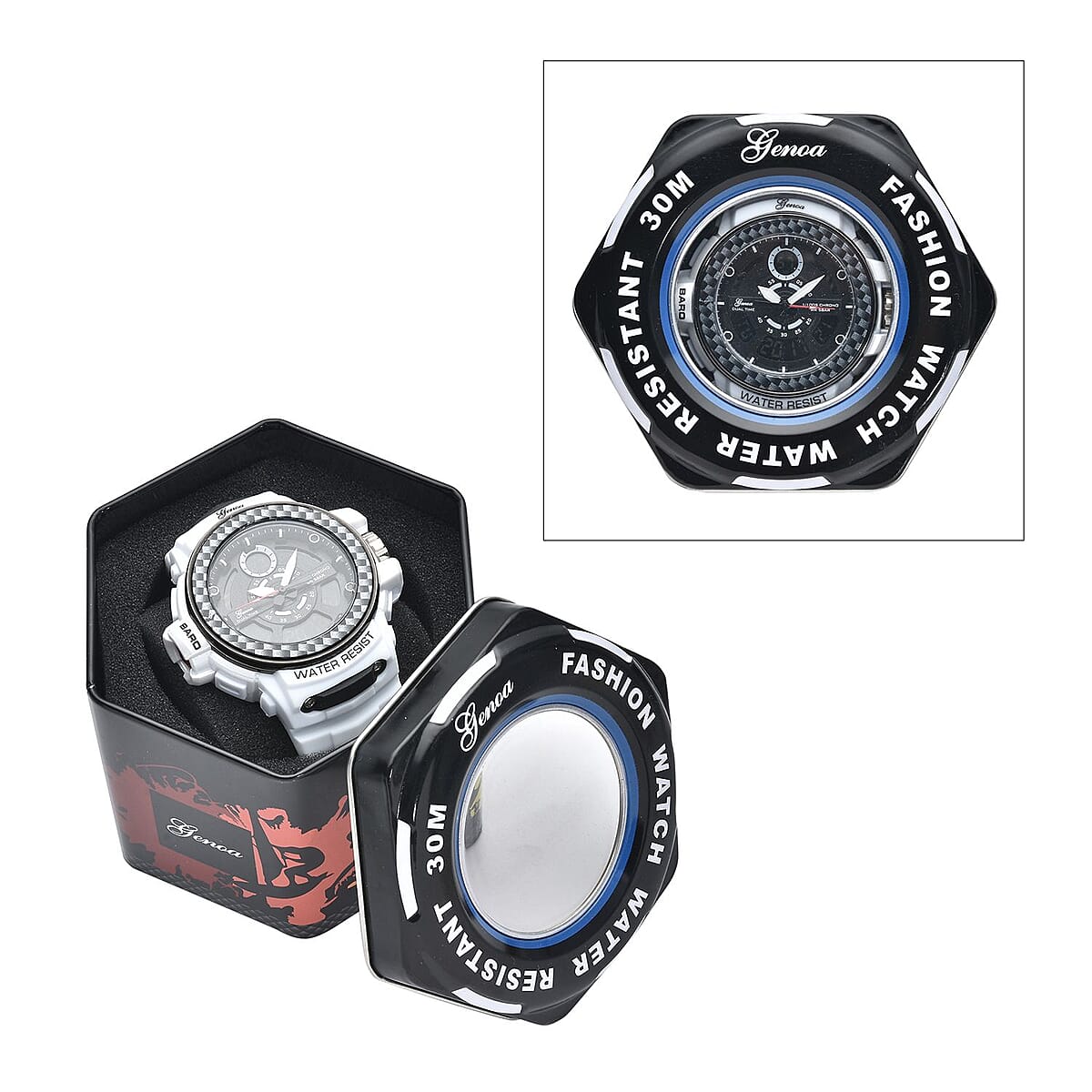 Genoa Miyota Japanese and Electronic Movement Multi Functional Watch with White Strap (44.70mm) (7.5-9.0 Inch) image number 6