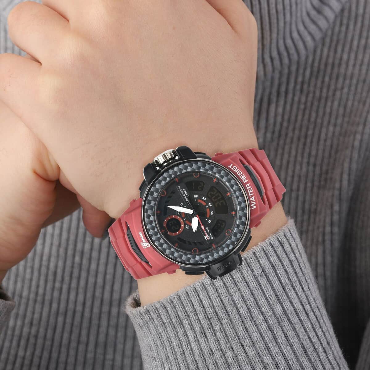 Genoa Miyota Japanese and Electronic Movement Multi Functional Watch with Red Strap (44.70mm) (7.5-9.0 Inch) image number 2