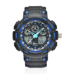 Genoa Japanese and Electronic Movement Watch with Black and Blue Silicone Strap