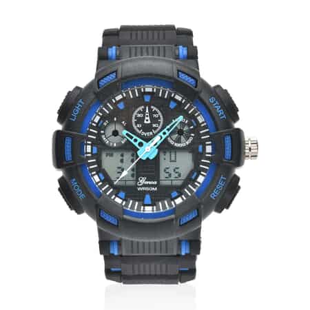 GENOA Japanese and Electronic Movement Watch with Black and Blue Silicone Strap image number 0