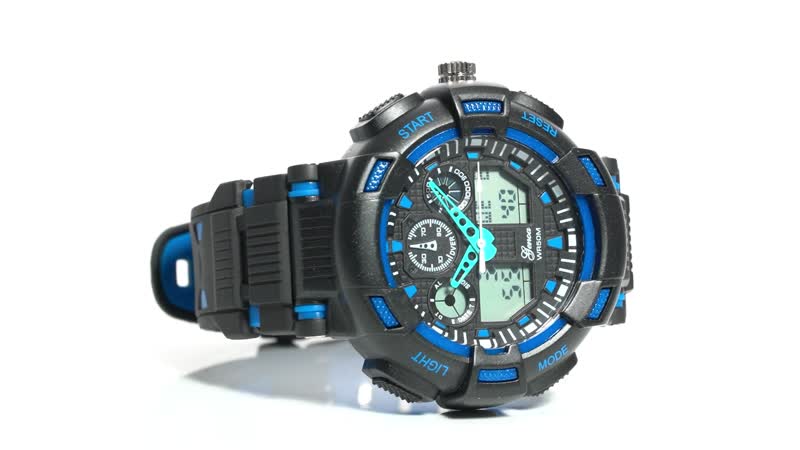 GENOA Japanese and Electronic Movement Watch with Black and Blue Silicone Strap
