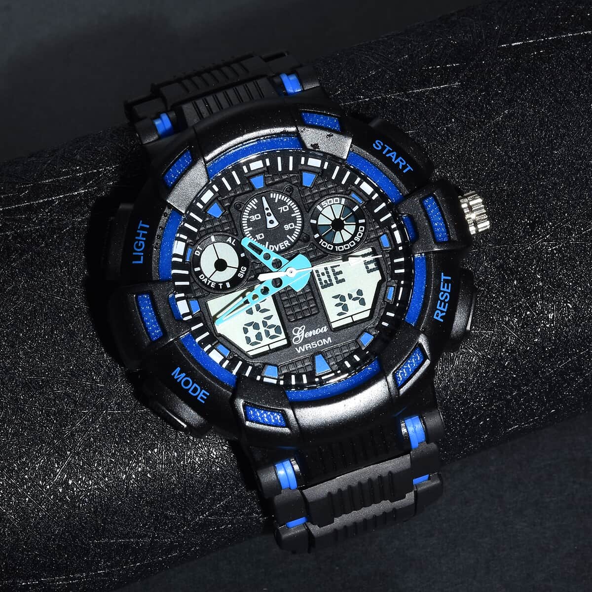 GENOA Japanese and Electronic Movement Watch with Black and Blue Silicone Strap image number 1