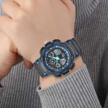 GENOA Japanese and Electronic Movement Watch with Black and Blue Silicone Strap image number 2