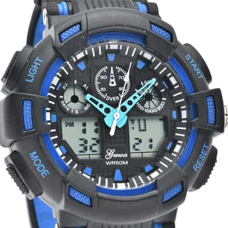 GENOA Japanese and Electronic Movement Watch with Black and Blue Silicone Strap image number 3