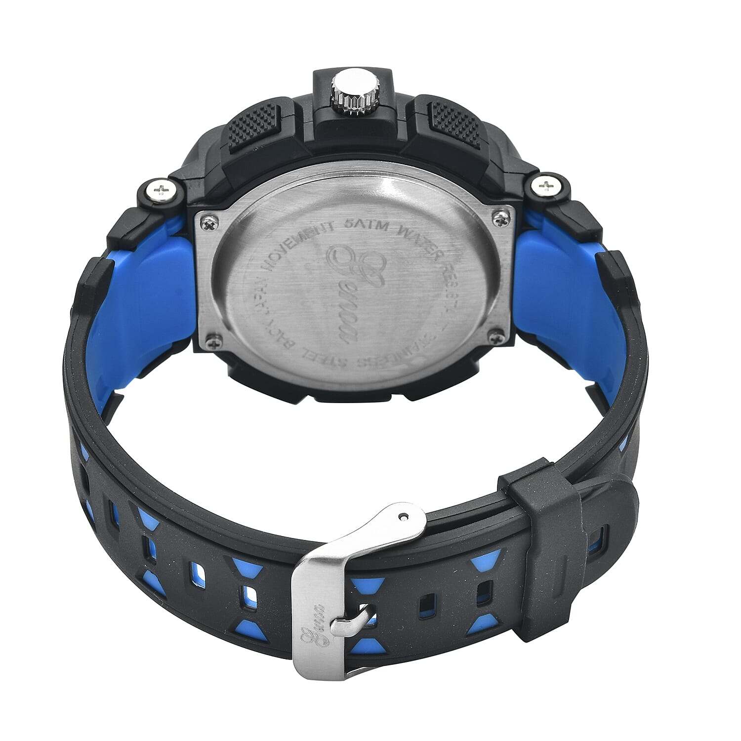 Genoa Japanese and Electronic Movement Watch with Black and Blue Silicone Strap