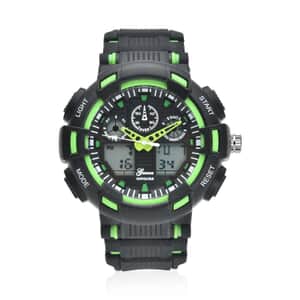 Genoa Japanese and Electronic Movement Watch with Black and Green Silicone Strap