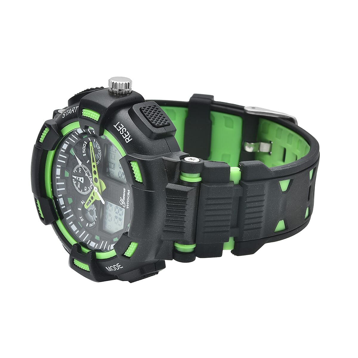 Genoa Japanese and Electronic Movement Watch with Black and Green Silicone Strap image number 4