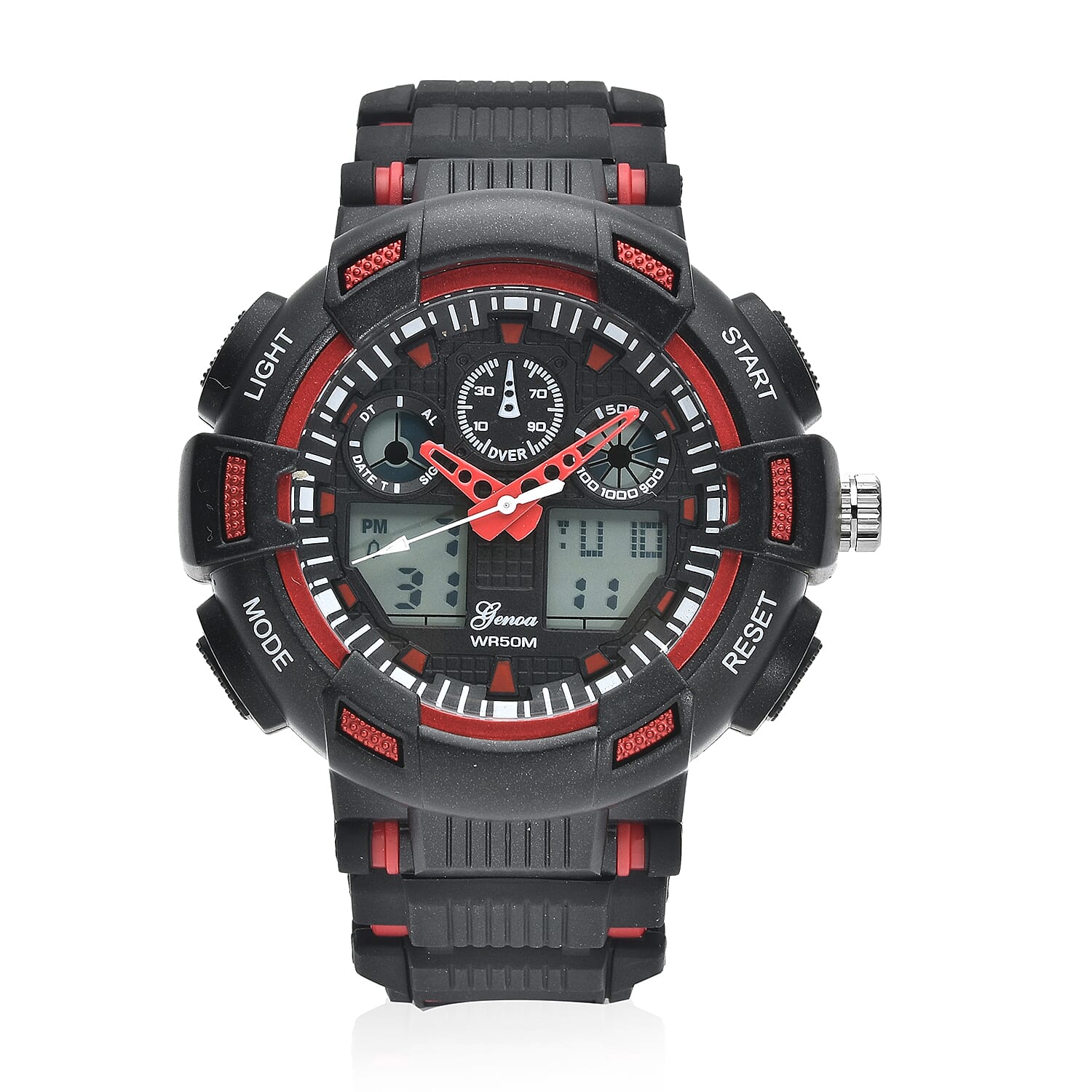 GENOA Japanese and Electronic Movement Watch with Black and Blue Silicone Strap