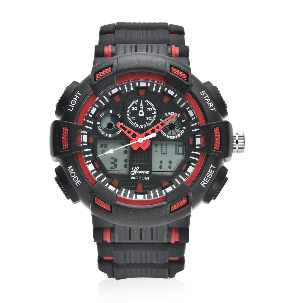 Genoa Japanese and Electronic Movement Watch with Black and Red Silicone Strap image number 0
