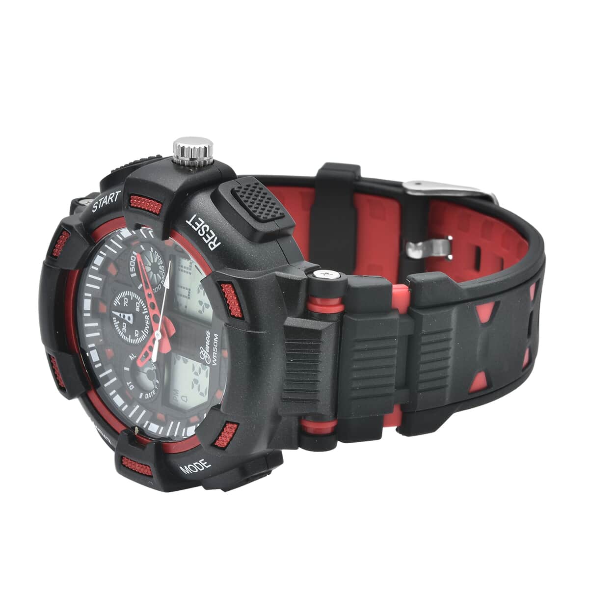 Genoa Japanese and Electronic Movement Watch with Black and Red Silicone Strap image number 4