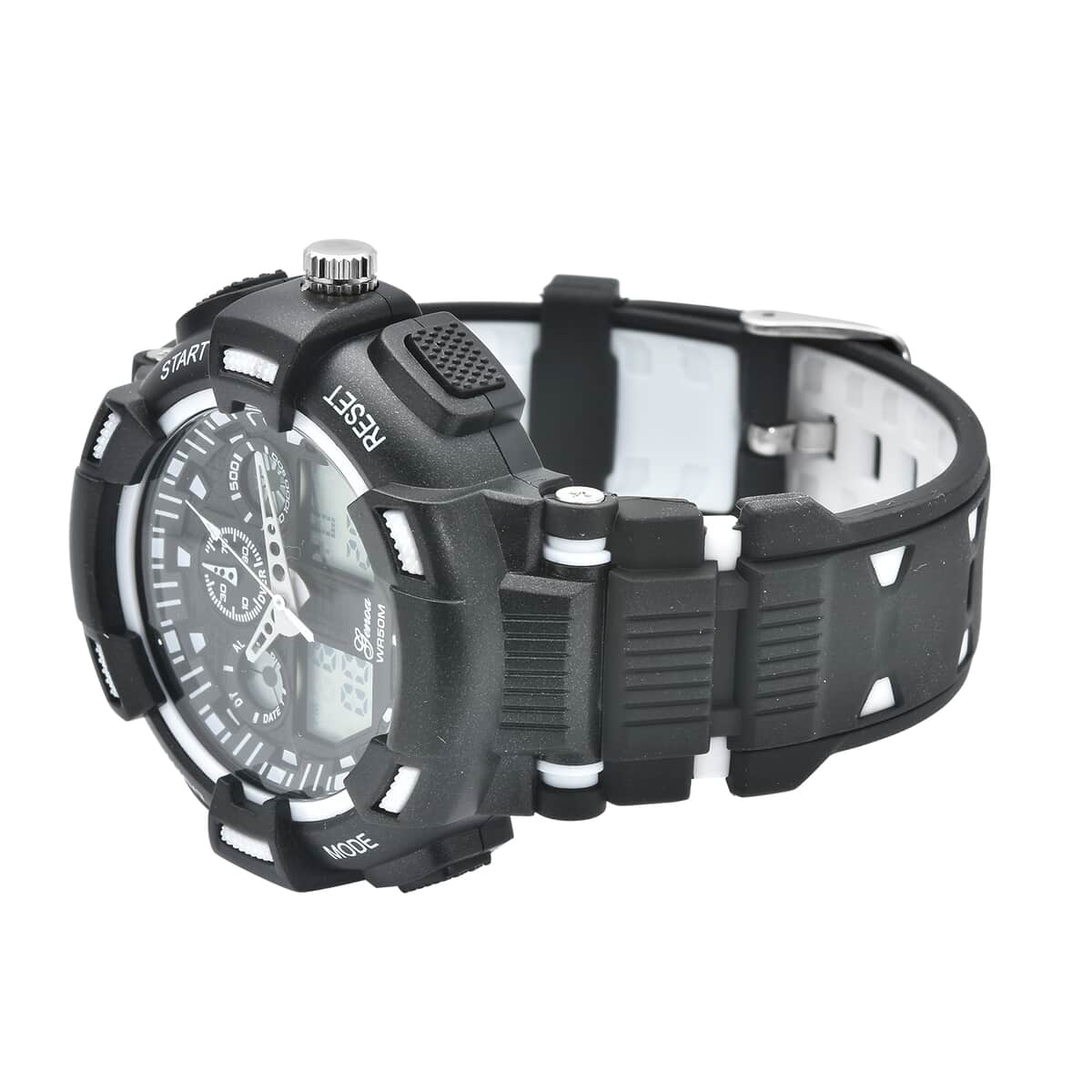 Genoa Japanese and Electronic Movement Watch with Black and White Silicone Strap image number 4