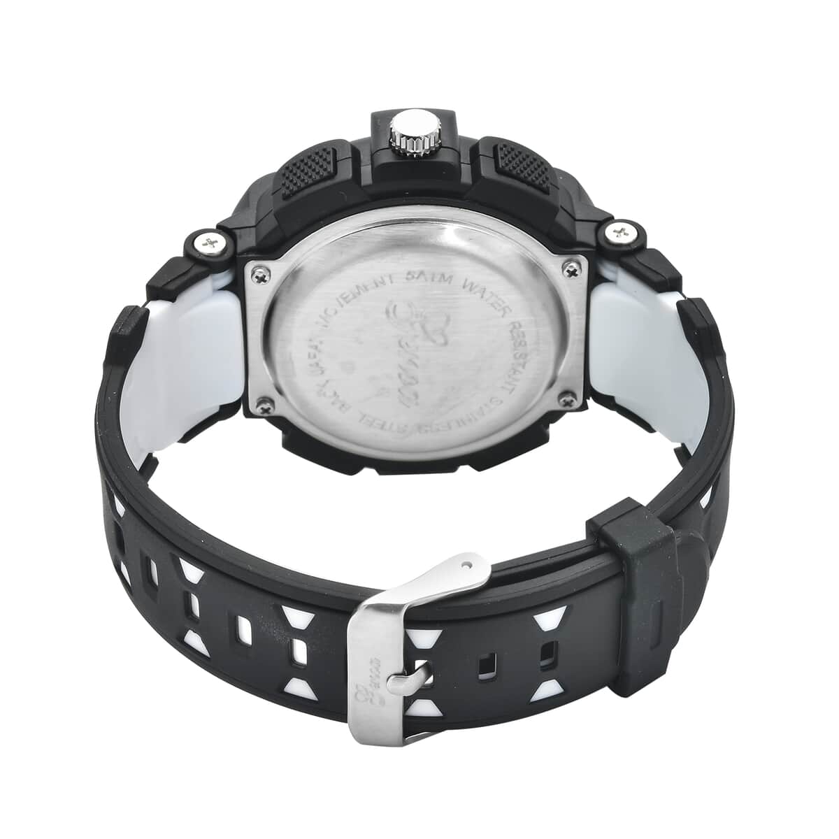 Genoa Japanese and Electronic Movement Watch with Black and White Silicone Strap image number 5