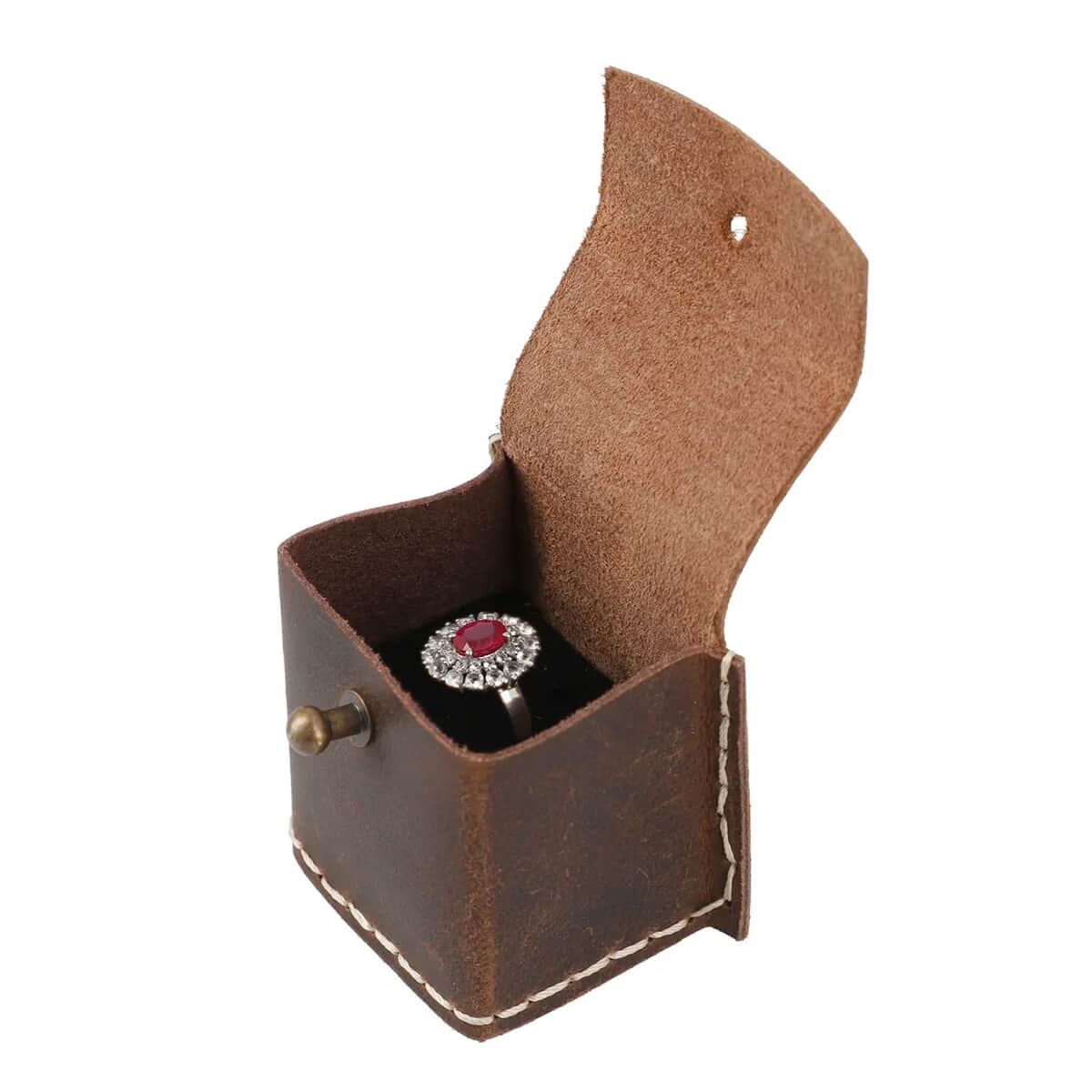 Dark Brown Genuine Oil Pull-Up Leather Ring Box image number 4