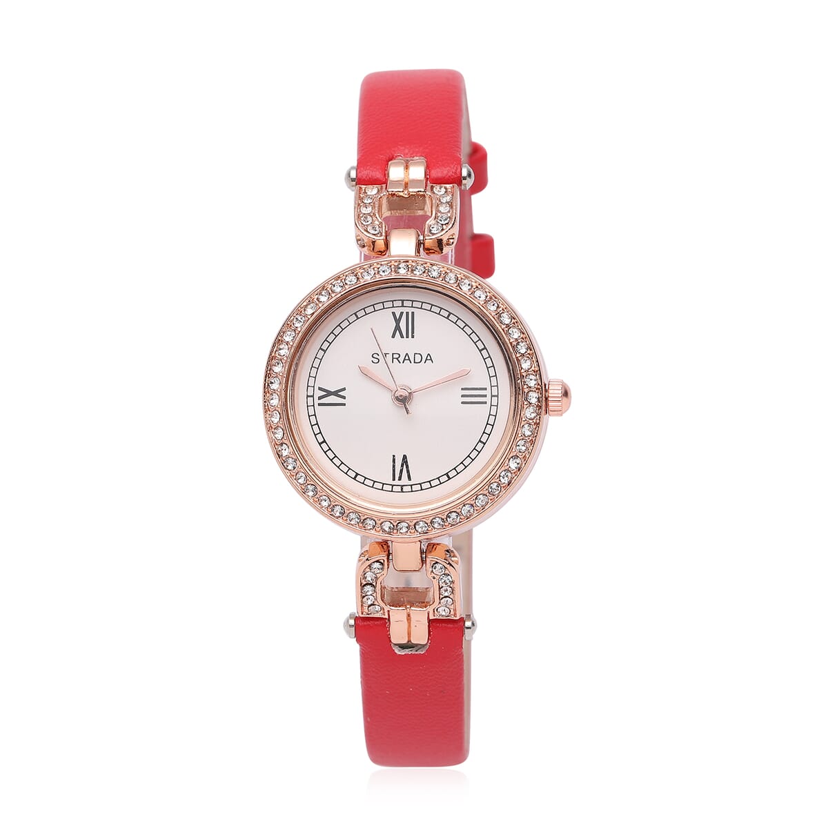 Strada Austrian Crystal Japanese Movement Watch with Red Faux Leather (27.1mm) image number 0