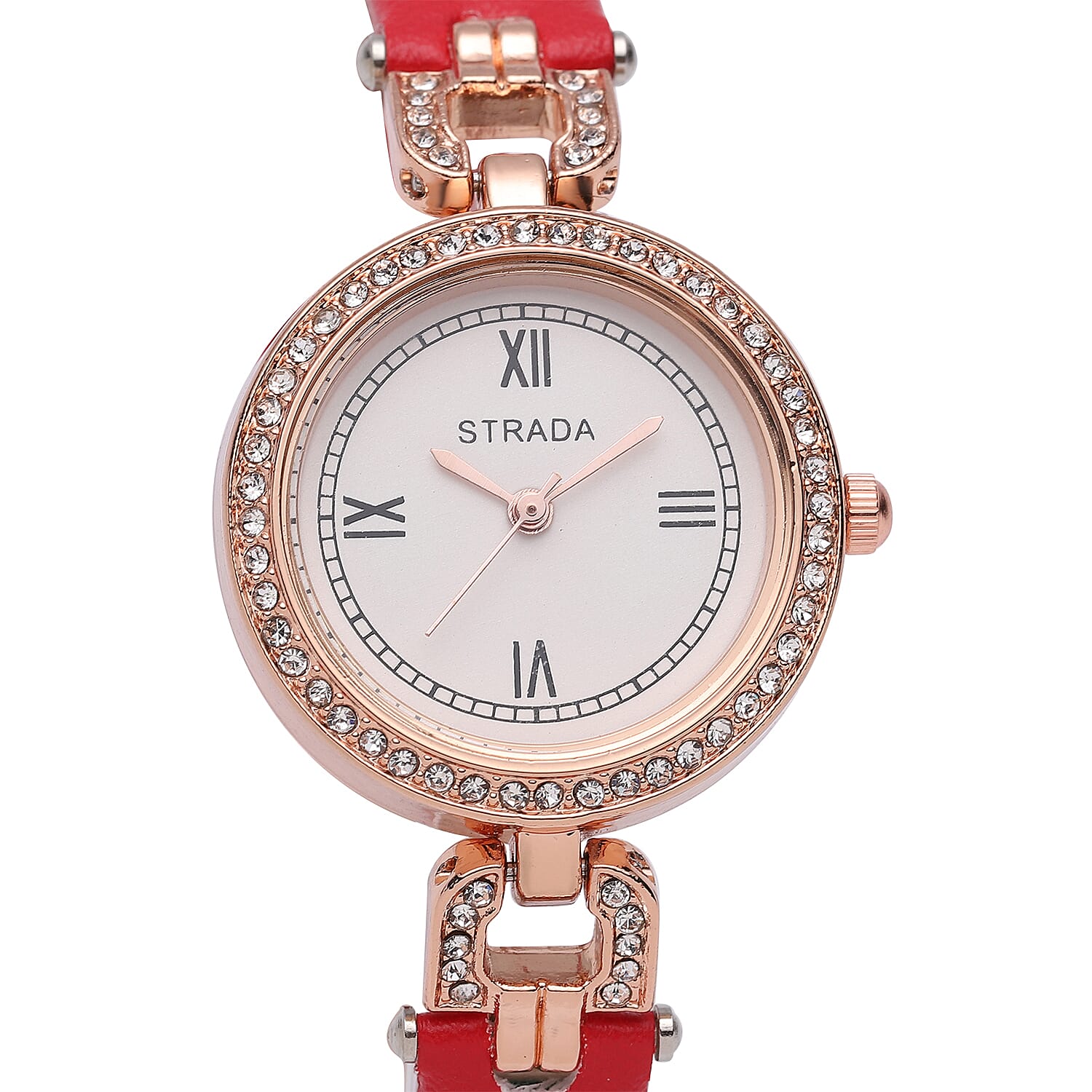 Strada Austrian Crystal Japanese Movement Watch with Red Faux Leather (27.1mm)