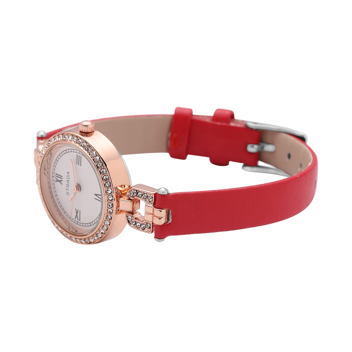 Strada Austrian Crystal Japanese Movement Watch with Red Faux Leather (27.1mm) image number 5