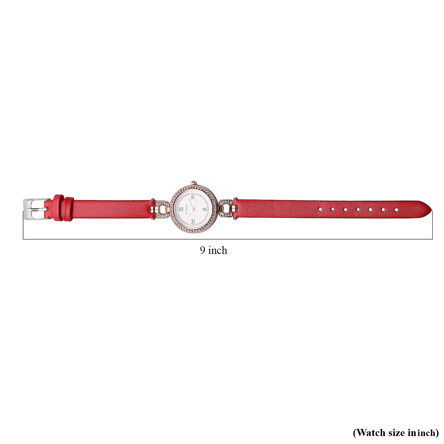 Strada Austrian Crystal Japanese Movement Watch with Red Faux Leather (27.1mm)