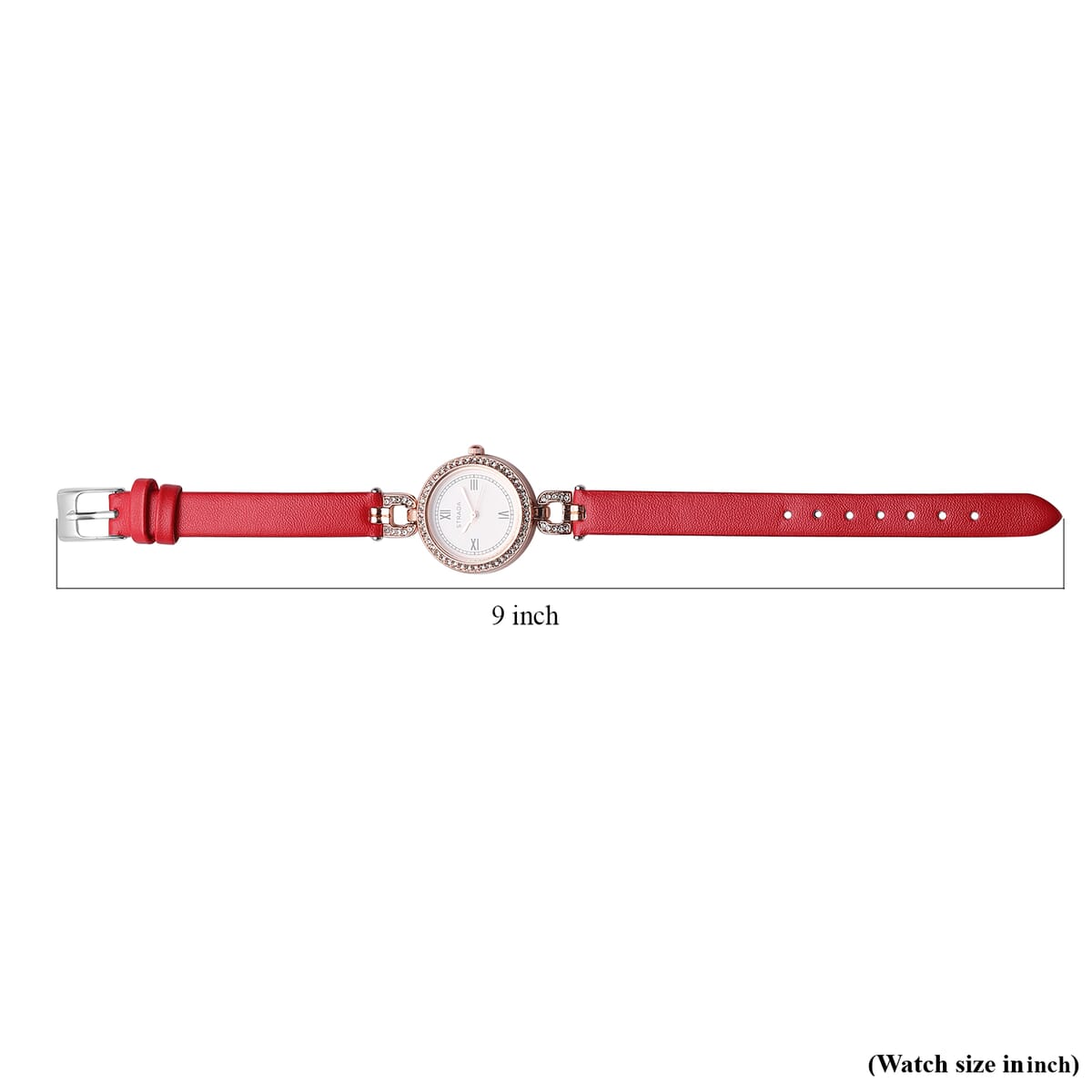 Strada Austrian Crystal Japanese Movement Watch with Red Faux Leather (27.1mm) image number 7