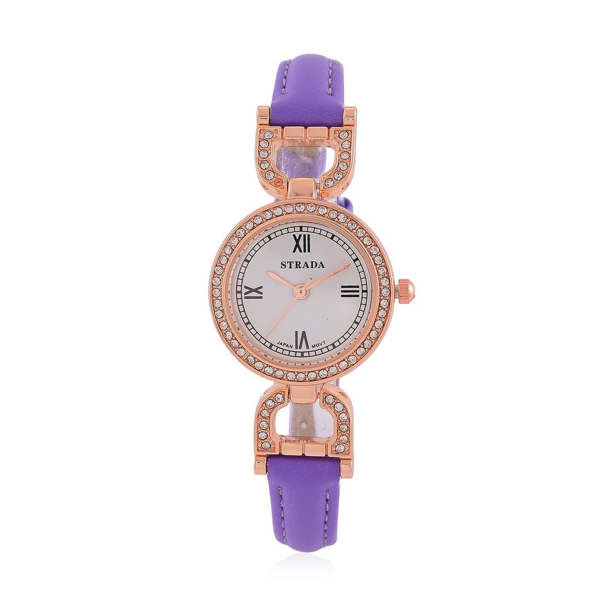 Strada Austrian Crystal Japanese Movement Watch with Purple Faux Leather (27.1mm) image number 0