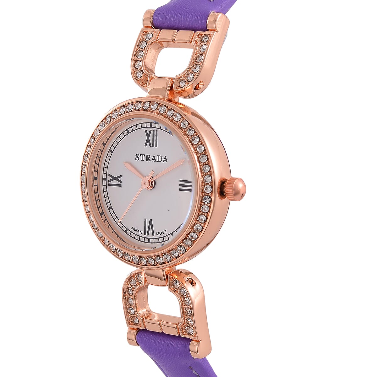 Strada Austrian Crystal Japanese Movement Watch with Purple Faux Leather (27.1mm) image number 2