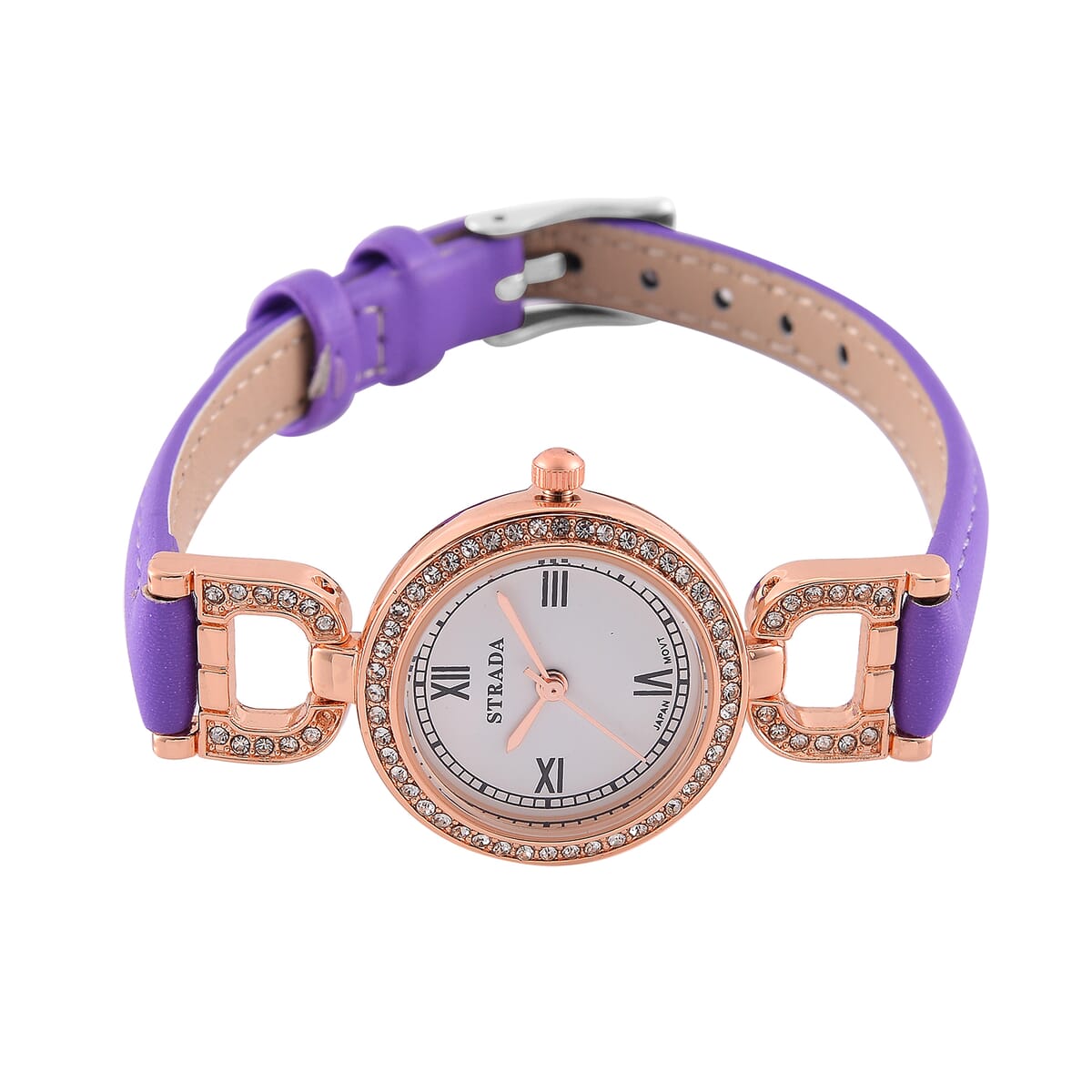 Strada Austrian Crystal Japanese Movement Watch with Purple Faux Leather (27.1mm) image number 3