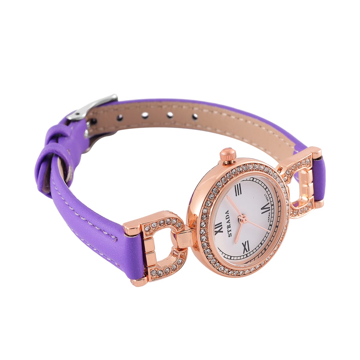 Strada Austrian Crystal Japanese Movement Watch with Purple Faux Leather (27.1mm) image number 4