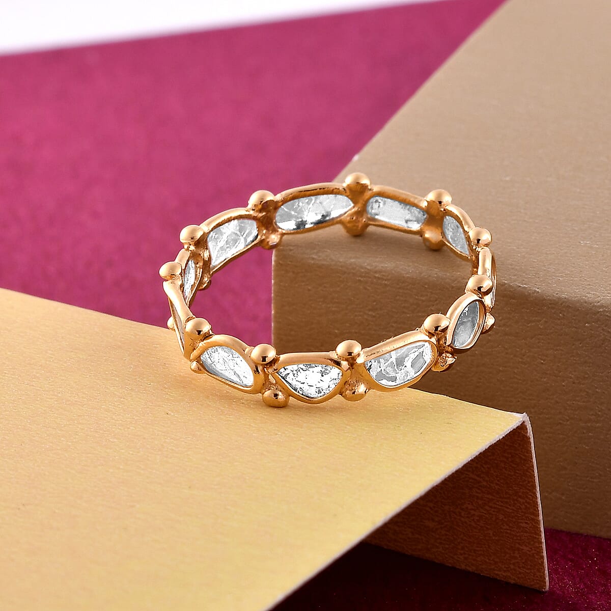 Artisan Crafted Polki Diamond Eternity Band Ring in 14K YG Over Sterling Silver 1.00 ctw image number 1