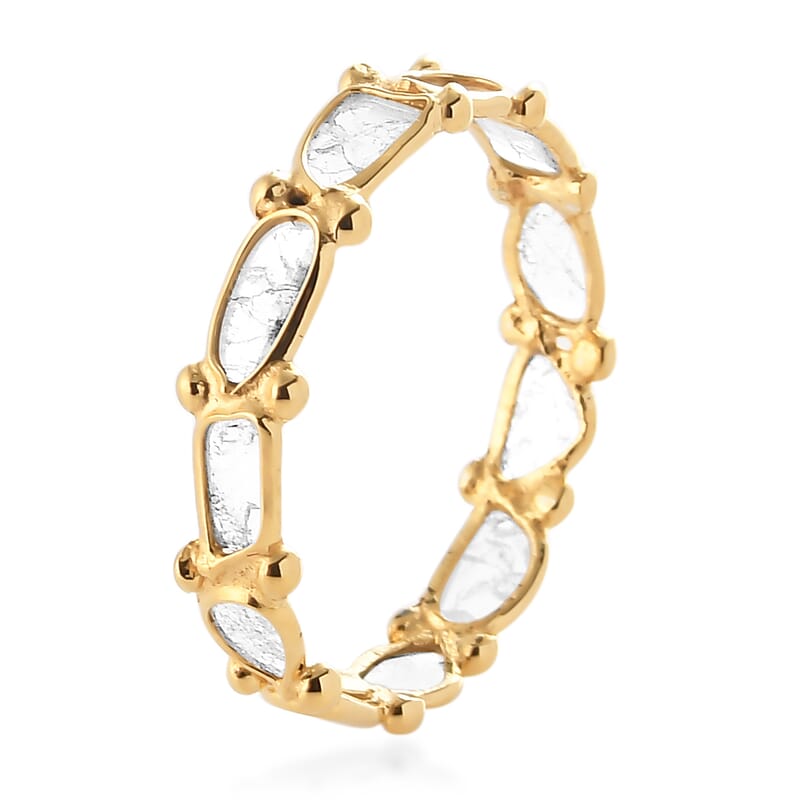 Artisan Crafted Polki Diamond Eternity Band Ring in 14K Yellow Gold Over Sterling Silver (Size 10.0) 1.00 ctw
