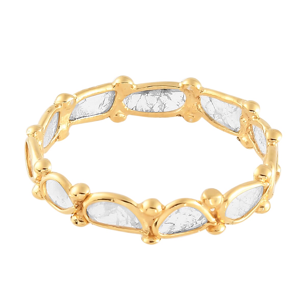 Artisan Crafted Polki Diamond Eternity Band Ring in 14K Yellow Gold Over Sterling Silver (Size 10.0) 1.00 ctw