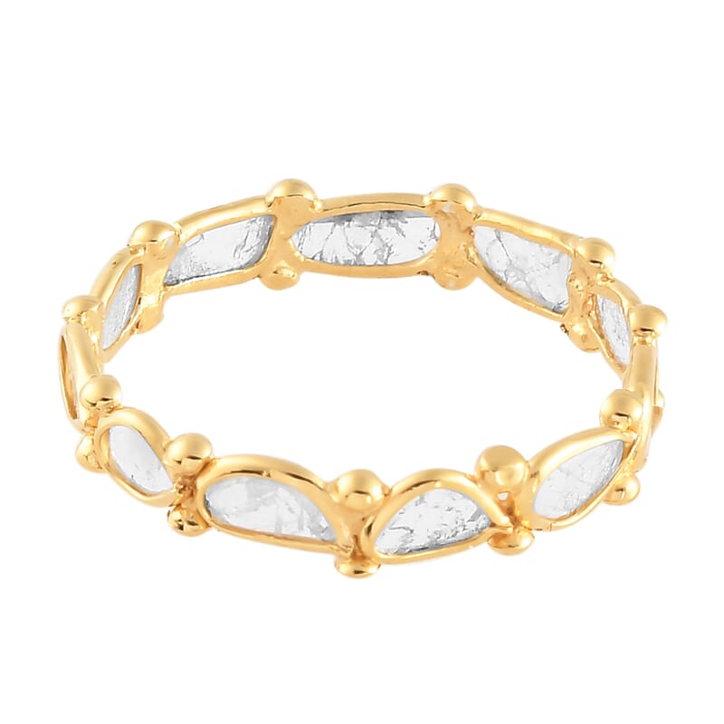 Artisan Crafted Polki Diamond Eternity Band Ring in 14K Yellow Gold Over Sterling Silver (Size 10.0) 1.00 ctw