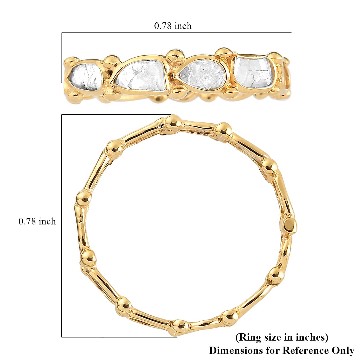 Artisan Crafted Polki Diamond Eternity Band Ring in 14K Yellow Gold Over Sterling Silver (Size 10.0) 1.00 ctw
