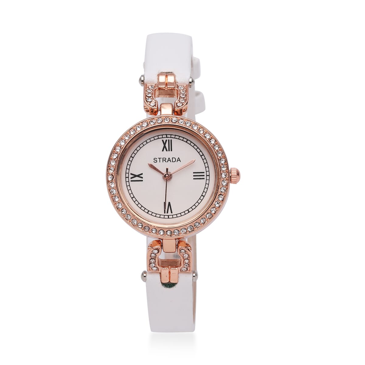 Strada Austrian Crystal Japanese Movement Watch with White Faux Leather (27.1mm) image number 0