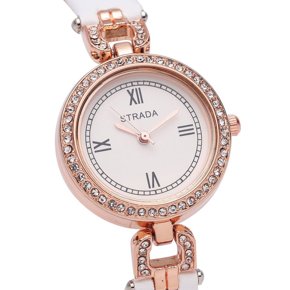 Strada Austrian Crystal Japanese Movement Watch with White Faux Leather (27.1mm) image number 3