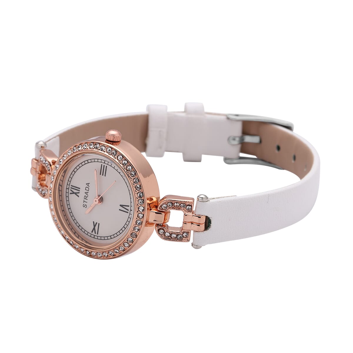 Strada Austrian Crystal Japanese Movement Watch with White Faux Leather (27.1mm) image number 4