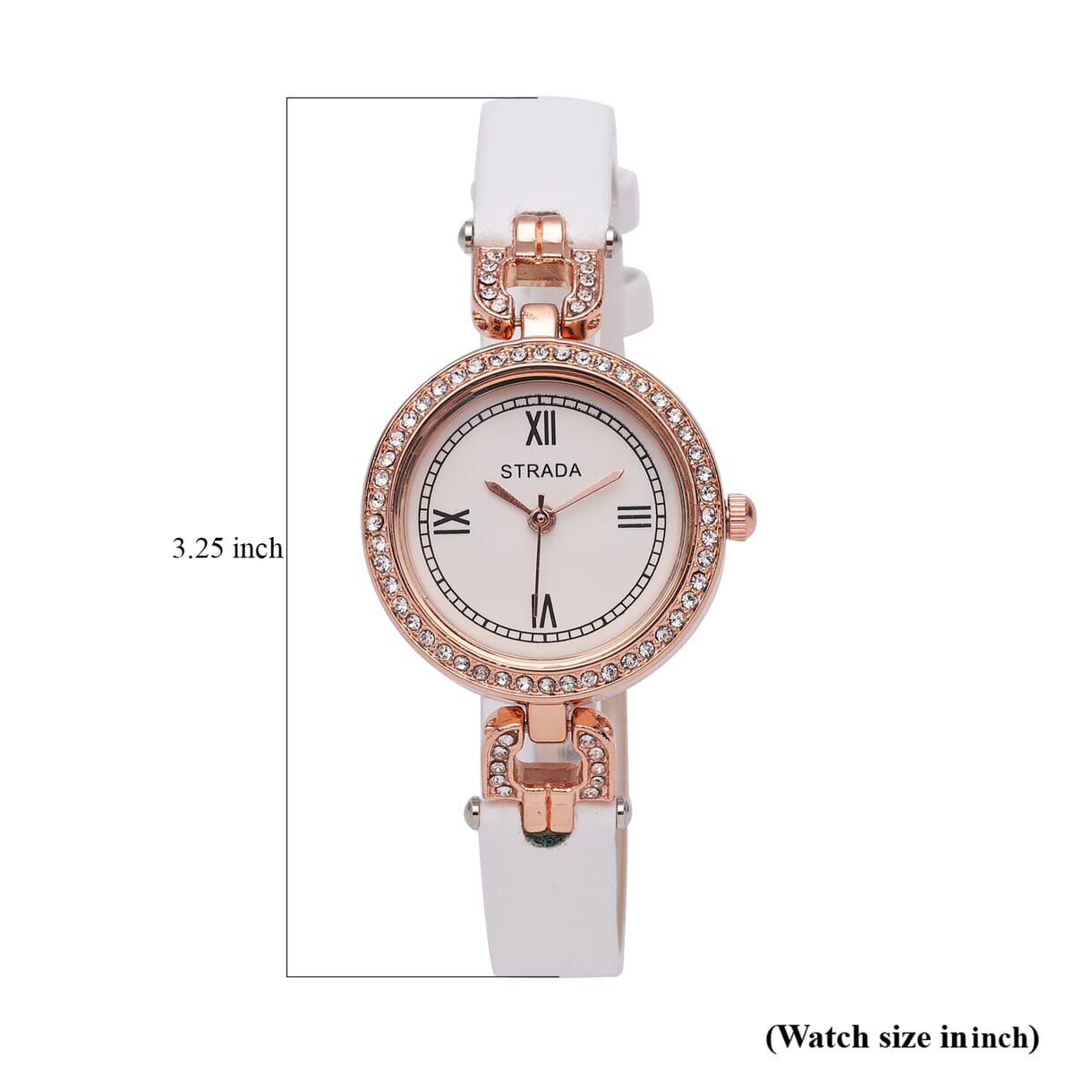 Strada Austrian Crystal Japanese Movement Watch with White Faux Leather (27.1mm) image number 6
